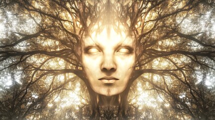 Human Face Formed by Branches in Digital Art