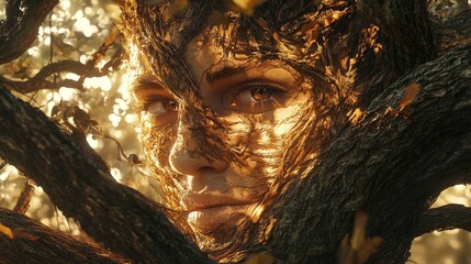 Human Face Shaped by Nature's Branches in Digital Art