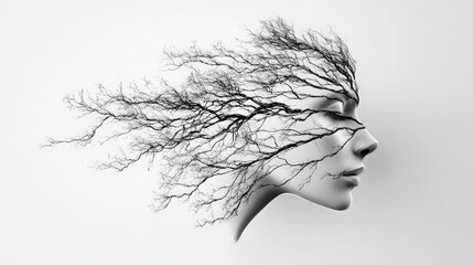 Human Face Shaped by Branches in Digital Art