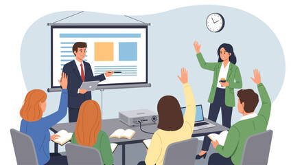 Fototapeta premium Interactive Business Presentation: Team Engagement