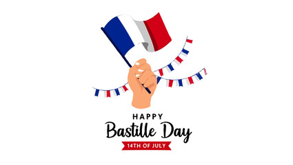 Obraz premium Vector art of a hand holds the french flag for happy bastille day