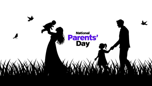 Vector art of silhouette of a family celebrating national parents day - Powered by Adobe