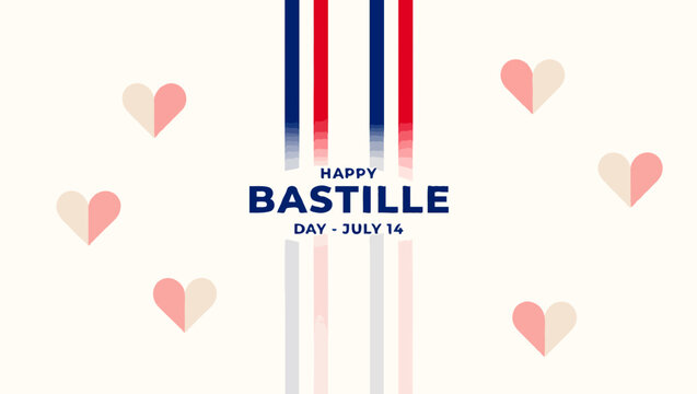 Vector art of hearts and the french flag celebrate happy bastille day on july 14