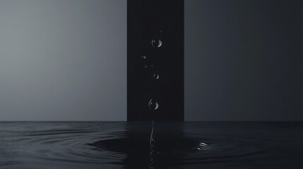 Reflective Droplets Suspended in Air Above Minimalist Surface