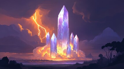 Majestic Crystals Illuminated by Lightning