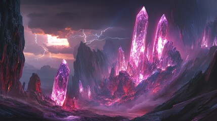 Stunning Pink Crystal Landscape with Dramatic Sky