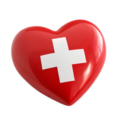 Fototapeta premium Red Heart with White Cross A Symbol of Healthcare isolated on transparent baackground