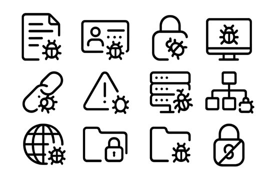 Cybersecurity icons featuring virus symbol for digital security