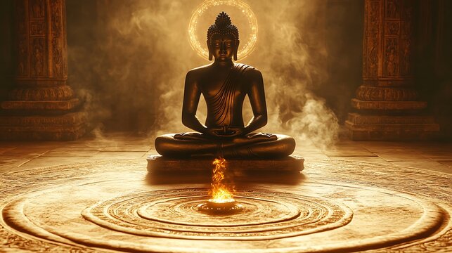 Buddha statue in a sacred ancient temple.