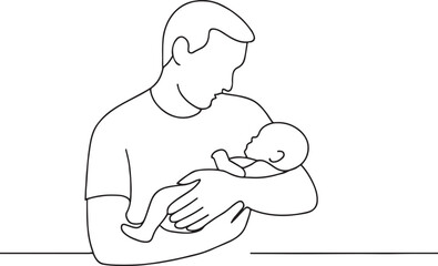 Obraz premium Father Holding Newborn Baby Tender Moment Line Art