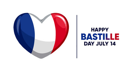 Vector art of a heart shaped french flag for happy bastille day celebration