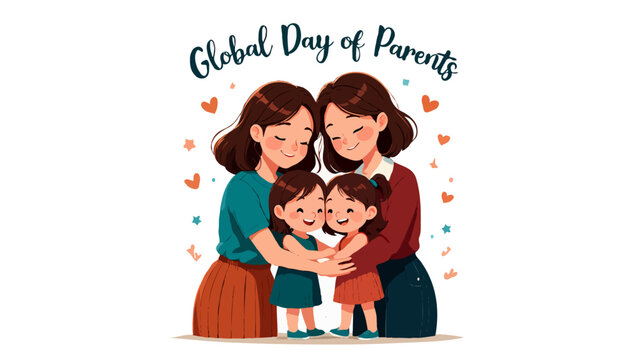 Vector art of a happy family celebrates global day of parents isolated on white background - Powered by Adobe