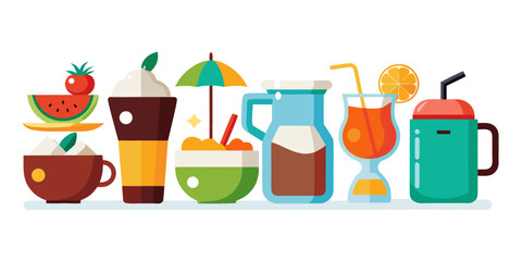 set different drink isolated on white background