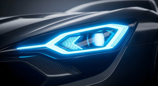 Modern car headlights with blue led lights