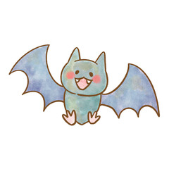 かわいいコウモリの水彩風キャラクターイラスト｜茶色の線で描かれたハロウィン素材