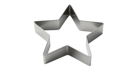 A shiny metal starshaped cookie cutter against a black backdrop