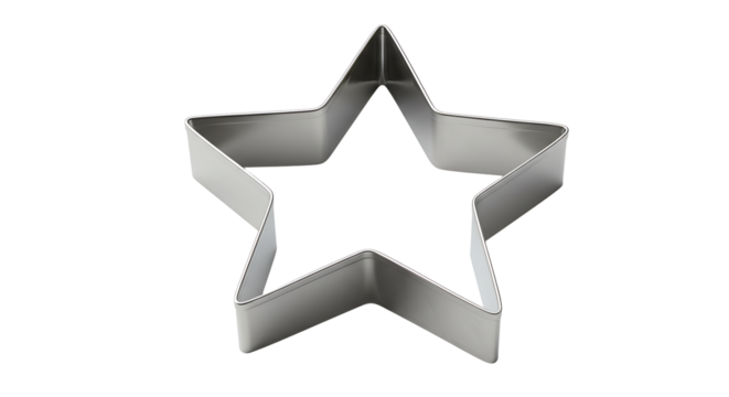 A shiny metal starshaped cookie cutter against a black backdrop