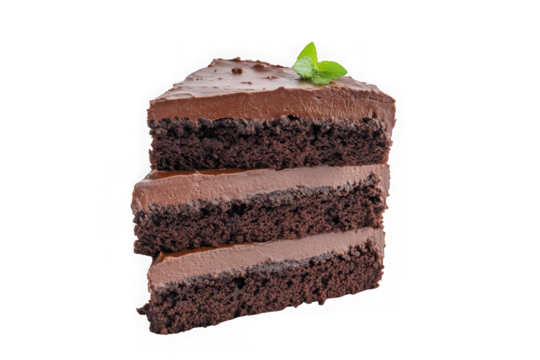 Delicious chocolate cake slice layered dessert pastry food sweet treat isolated png image with transparent background