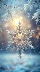 Delicate snowflake gently falls from the sky