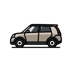 Fototapeta premium Beige suv drives forward simple white background transport design