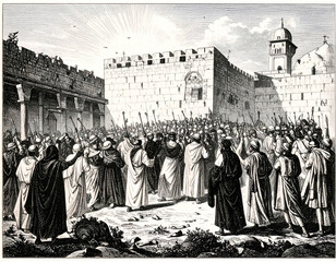Jerusalem Crowd with Religious Ceremony.