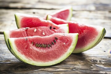 Fresh watermelon slices on rustic wooden table ready to enjoy during a summer gathering