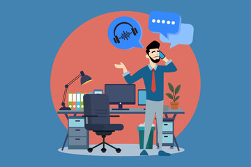 Businessman Talking on the Phone Explaining, to generate leads or sales.