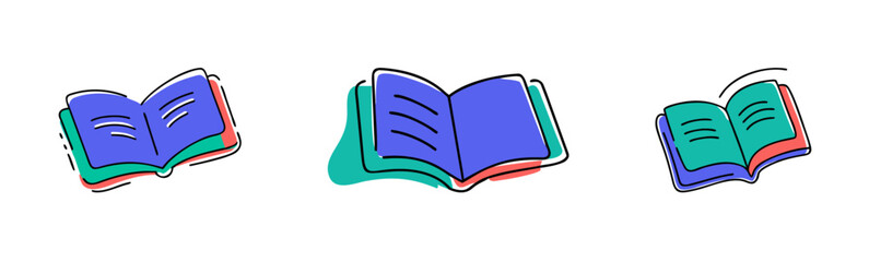  three open books with unique design and colorful pages 