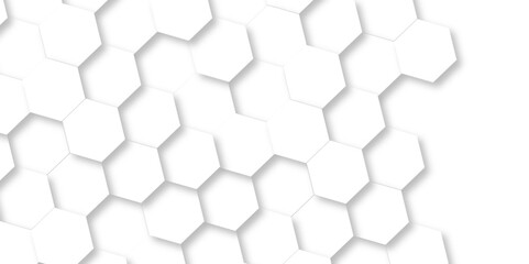 Naklejka premium Minimal white hexagonal hexagon modern technology creative emboss light honeycomb polygonal web. abstract geometric science and mosaic tile with template texture background. 