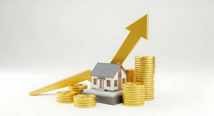 Real Estate Market Growth with Rising Arrow and Coins