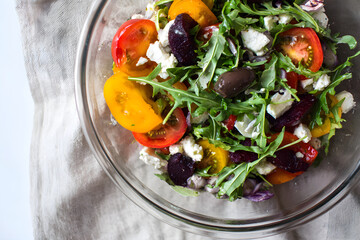 Colorful Fresh Salad with Feta and Olives
