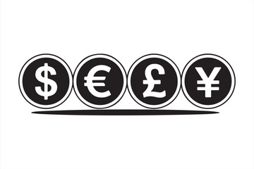 Vector Currency Symbols: Dollar, Euro, Pound, and Yen for Financial Use