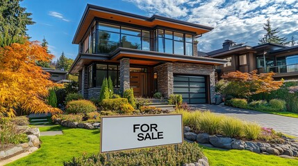 A large house with a "For Sale" sign in front of it