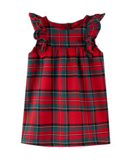 Beautiful red checkered christmas babay dress isolated on white.Nobody.