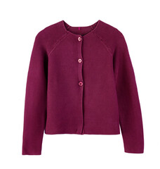 Red pink long sleeve buttoned knitted cardigan.School uniform jacket isolated on white,knitwear. Uniform girl's clothing.