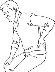 Man Suffering from Back Pain Minimalist Line Illustration