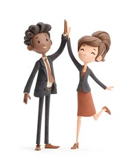 3D cartoon business team high-fiving after success, isolated white background