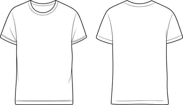 Blank white t-shirt template, front and back view, apparel mockup, unisex shirt design, fashion illustration, clothing vector, minimalist tee