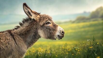 Fototapeta premium Donkey Portrait in Grassy Field