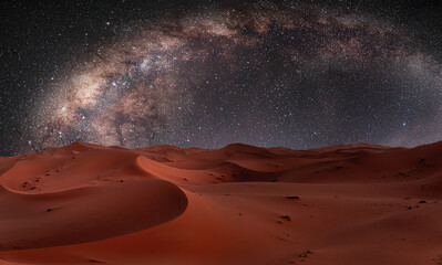 Amazing Milky Way galaxy over the sand dunes of Sahara Desert - Sahara, Morocco