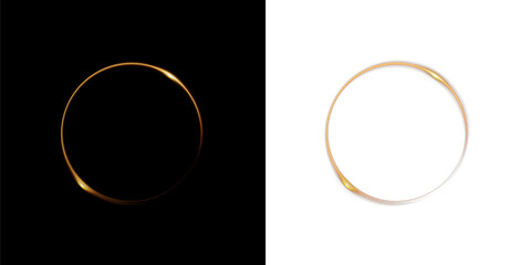 Modern lighting effects. Circular golden glare, glowing rings, swirling sparks, energy beams, sparkling abstract elements for photo and video projects. © kulinskaia