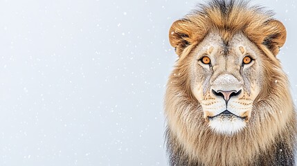 Fototapeta premium Majestic lion in the winter snow.