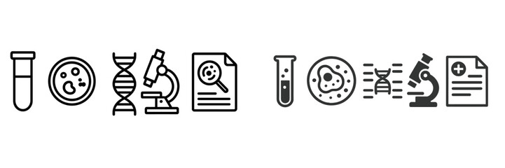 Medical and scientific research symbols illustrate laboratory activities and biological studies