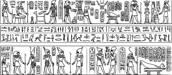 Ancient egyptian vector seamless horizontal pattern with hieroglyphs
