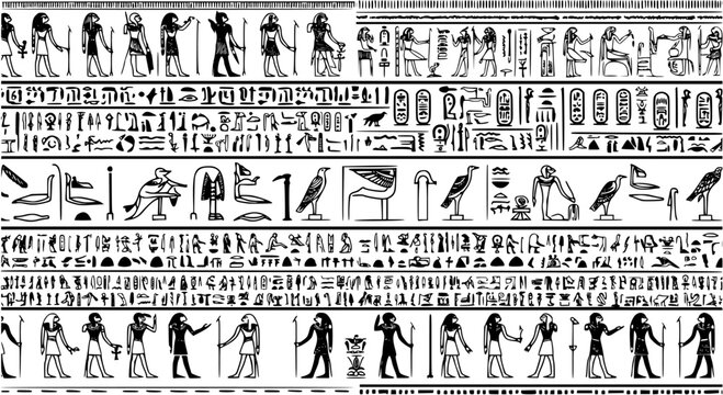 Ancient egyptian vector seamless horizontal pattern with hieroglyphs
