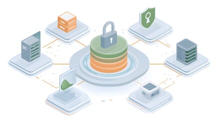 Flat vector of cybersecurity concept showing lock, firewall, and protection layers