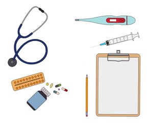 Hand drawn medical health care. Healthcare concept vector illustration.