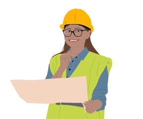 Drawing of a woman working in construction. Construction industry illustation.