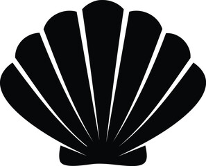 Flat Shell Icon Resembling Scallop in Solid Black Silhouette