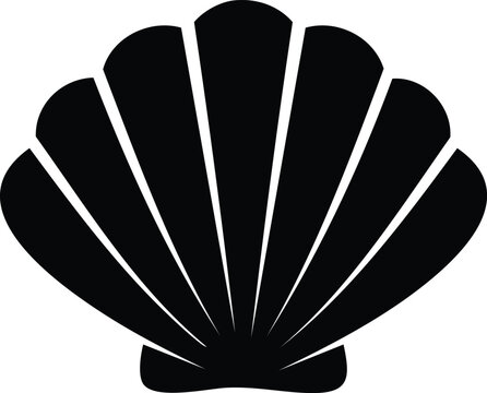 Flat Shell Icon Resembling Scallop in Solid Black Silhouette